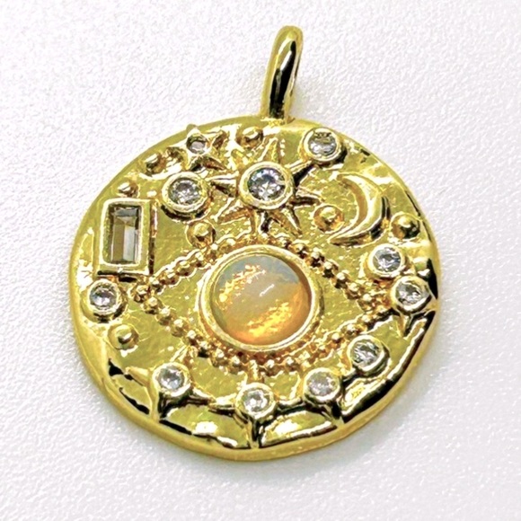 Jewelry - NWOT Stainless steel gold, plated, evil eye charm with Opal Eye, Dime sized